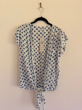NWT XIX Palms Santa Maria Knot Top Blue White Polka Dot